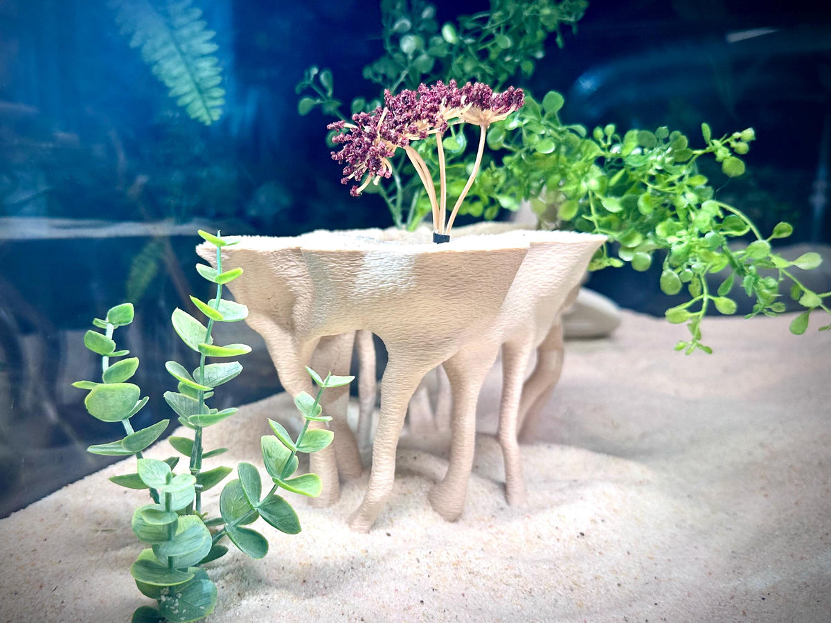 Mangrove-Style Raised Roots — a freestanding decor piece with an integrated planter for aquariums and terrariums.